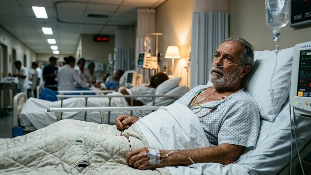 Idoso recebendo atendimento de saúde relacionado à gripe