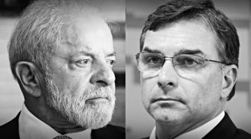 Montagem com Lula e Flávio Bolsonaro nas pesquisas eleitorais