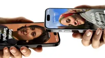 Smartphones Samsung Galaxy e Apple iPhone conectados por compartilhamento de arquivos