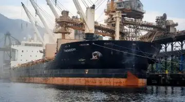 Navio cargueiro atracado no Porto de Santos, principal porta de saída das exportações brasileiras